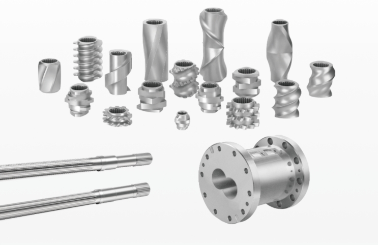  Lesun’s main products: screw elements, shafts, and barrels.