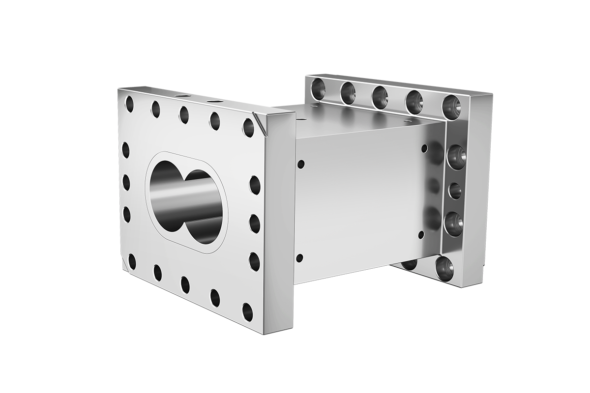 Fully enclosed barrel design for efficient melting, pressure control and stable material processing