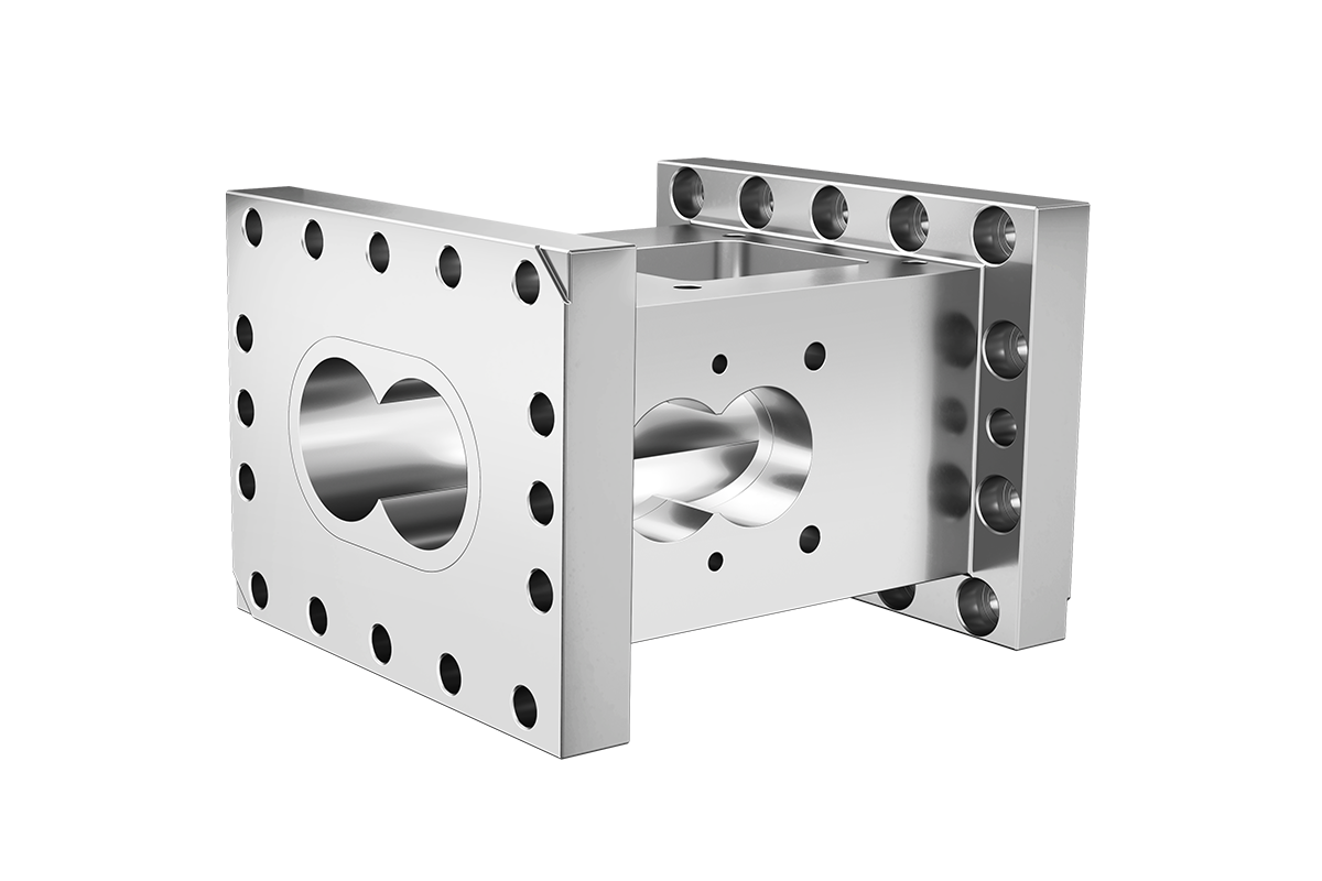 Functionally open barrel designs enabling feeding, venting and multi-component processing in twin screw extrusion
